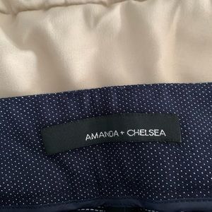 Navy blue and small white dotted dress pants.